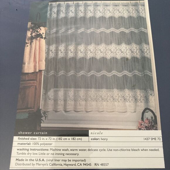 Vintage Ivory Lace Floral Sheer SHOWER CURTAIN Cottage Shabby Chic Boho 72”x72” - Picture 2 of 4